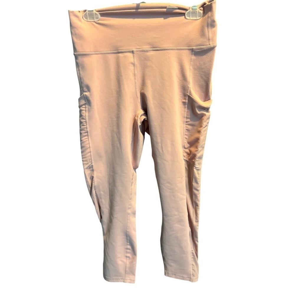Fabletics Womens High Waisted PowerHold Capri Leggings Pink Side Pockets Size L